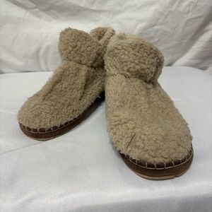 L.L.Bean Women's Cozy Slipper Booties in natural pile fleece.